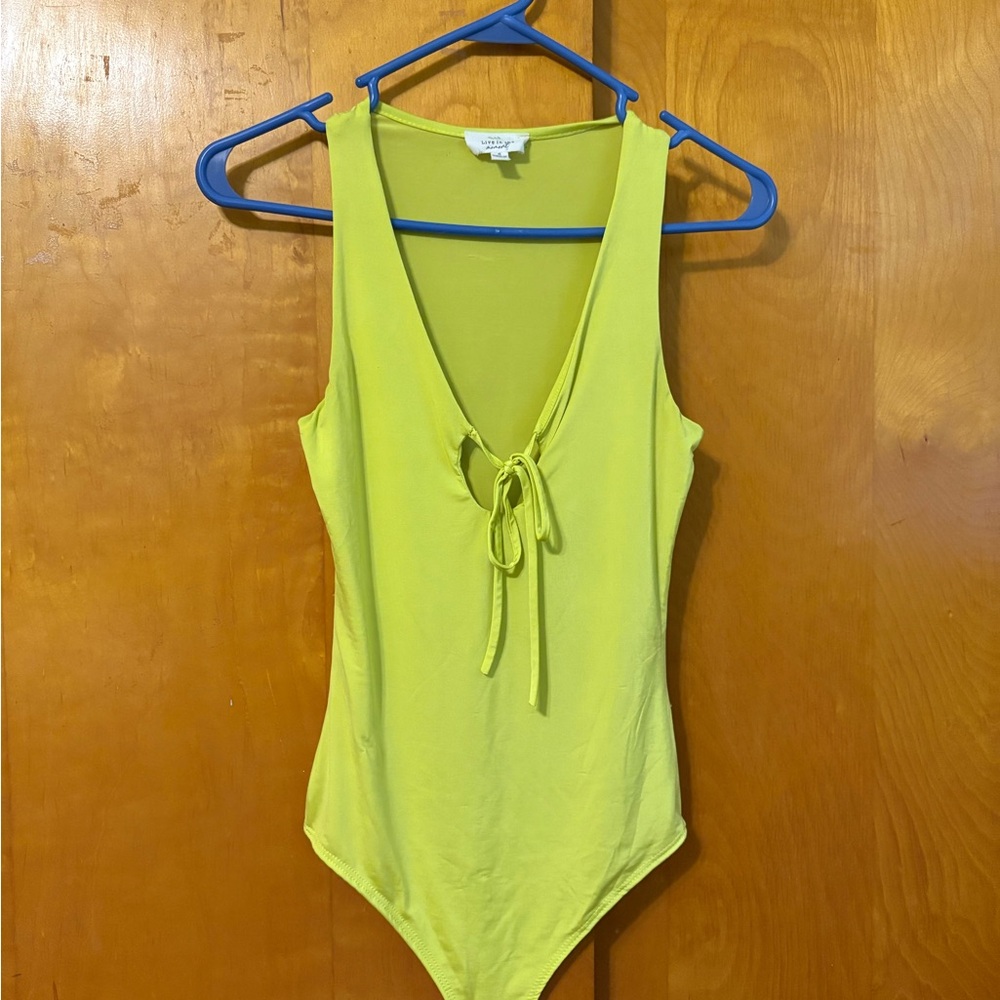 Vibrant Neon Green Bodysuit with Tie Front